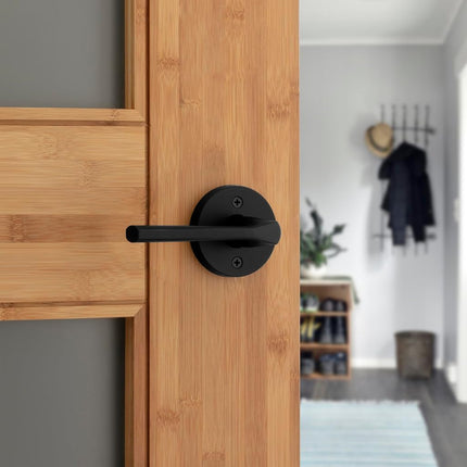 Kwikset Lisbon Dummy Door Handle, Round Single Sided Lever for Closets, French Double Doors, and Pantry, Matte Black Non-Turning Reversible Interior Push/Pull Lever, with Microban Protection