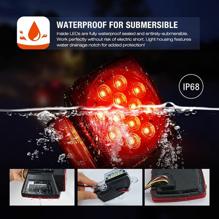 Nilight LED Trailer Light Kit Square Stop Turn Tail Light Red Amber Side Marker Light Third Brake ID Light Bar for 12V Utility Trailer Boat Camper RV Trucks Marine Snowmobile