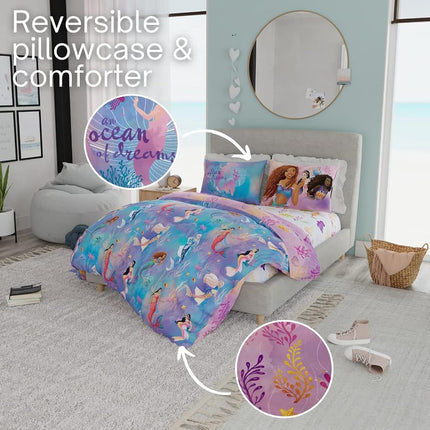 Franco Disney Princess Ariel La petite sirène Film d'action en direct Parure de lit super douce pour enfant avec housse de couette et drap, complète, (Produit sous licence 100 % officielle)