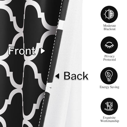 Melodieux Moroccan Fashion Thermal Insulated Room Darkening Blackout Grommet Curtains for Living Room, 42 by 96 Inch, Black (2 Panels)