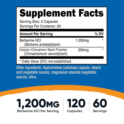 Nutricost Berberine HCl with Ceylon Cinnamon Capsules (120 Capsules, 60 Servings) - Non-GMO, Animal-Free Product