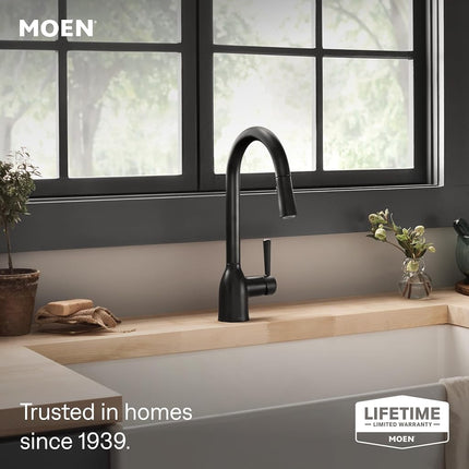 Moen 87233BL Adler One-Handle High Arc Pulldown Kitchen Faucet with Power Clean, Matte Black