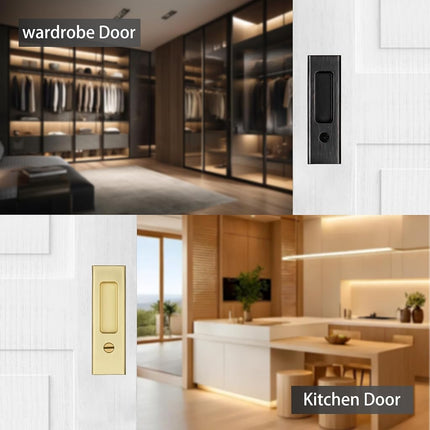 NCL Sliding Door Handle for Bath, Satin Brass Barn Door Flush Handle, Privacy Pocket Door Lock