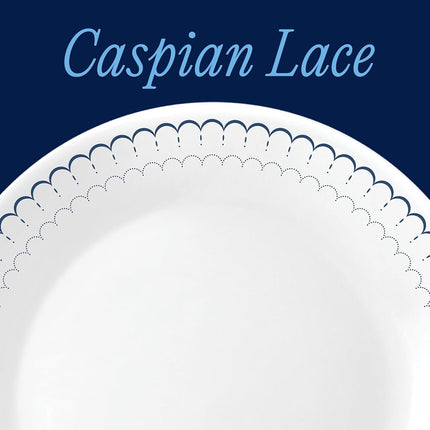 Corelle Vitrelle Juego de platos llanos de 26 cm, vidrio de triple capa y resistente a las roturas, platos redondos ligeros, 8 piezas Winter Frost White