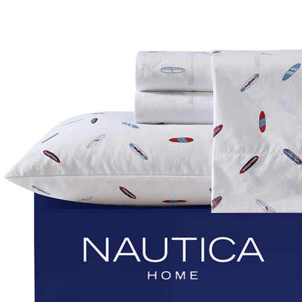 Nautica - King Sheets, Cotton Percale Bedding Set, Crisp & Cool, Lightweight & Breathable (High Surf, King)