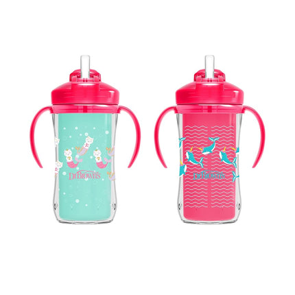 Dr. Brownâ€™s Milestones Insulated Sippy Cup with Straw and Handles - Pink - 10oz - 2-Pack - 12m+