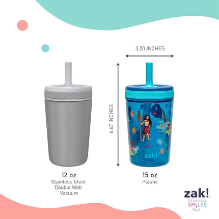 Zak Designs Disney Moana 2 Kelso Toddler Tumblers for Travel or at Home, 15oz 2-Pack Durable Plastic Sippy Cups with Leak-Proof Design is Perfect for Kids (Moana, Maui, Simea)