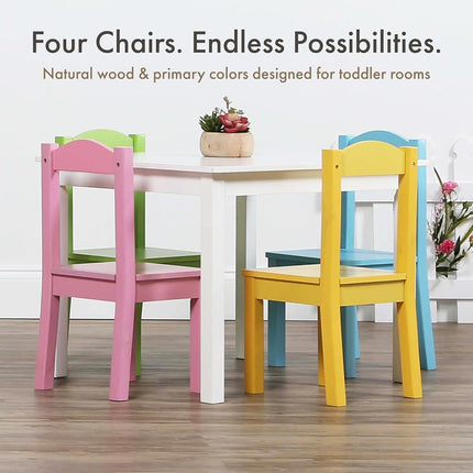 Humble Crew Kids Wooden Table and 4 Chairs Set, White/Pastels - Kids Table and Chair Set for Toddlers and Children for Arts, Crafts, and Snack Time - Sturdy, Durable Toddler Activity Table