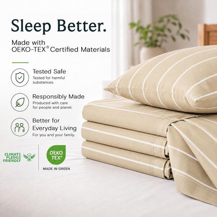 King Striped Sheets Set, Deep Pocket Soft & Cooling Bed Sheet Set, 4PC