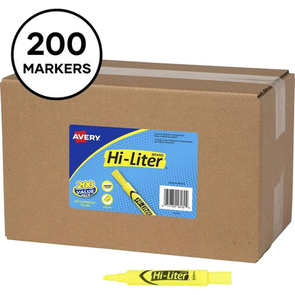 Avery Hi-Liter Value Pack Desk-Style Highlighters, Smear Safe Ink, 200 Fluorescent Yellow Highlighters (24130)