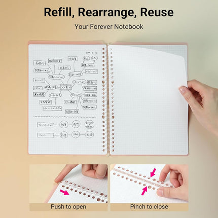 Kokuyo Campus Smart Ring Binders 3 Pack, A5 Binder Notebooks + 60 Sheets Graph Filler Paper, 25 Sheet Capacity, 20 Ring, Slim Binder Folder for Meeting and Classes, Light Color, Japan Import