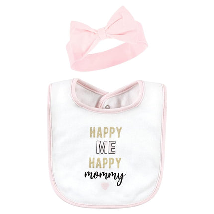 Hudson Baby Babero y Conjunto de Diadema o Gorro de Algodón Unisex para Bebé, Estampado de Leopardo "Mamas Mini", Talla Única
