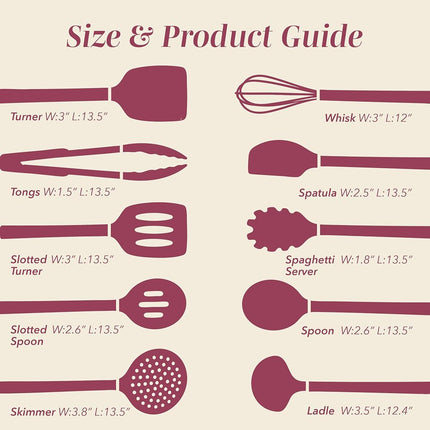 COOK WITH COLOR Silicone Cooking Utensils, Kitchen Utensil Set, Easy to Clean Silicone Kitchen Utensils, Cooking Utensils for Nonstick Cookware, Kitchen Gadgets Set, 10 Pieces, Rose
