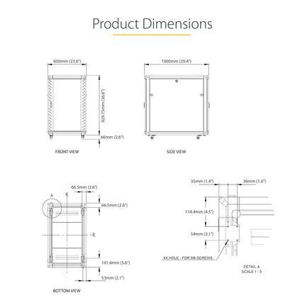 StarTech.com 18U 19" Server Rack Cabinet - 4 Post Adjustable Depth (6-32") Locking Knock Down Network/Computer Equipment Enclosure - Mobile w/Glass Door & Casters - HP ProLiant ThinkServer (RK1836BKF)