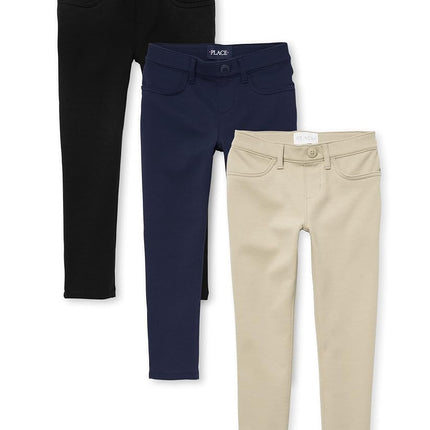 The Children's Place Girls' Ponte Knit Pull on Jeggings, Black/Sandy/Tidal 3-Pack, 6