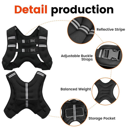 Poudee Weighted Vest, 12 lbs Weight Vest for Men Women, Adjustable Body Weight Vests with Reflective Stripe for Strength Training, Running, Training, Running,