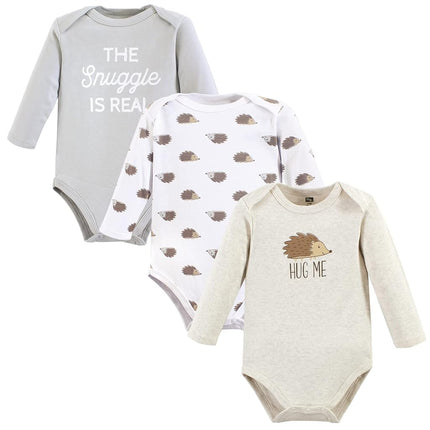 Hudson Baby unisex-baby Cotton Long-sleeve Bodysuits 3-pack, Hedgehog, 12-18 Months