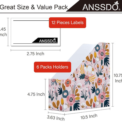 ANSSDO 6 Pack Cardboard Magazine Holder Premium Magazine File Holder Organizer, Magazine File Organizer, Large Volume Magazine Storage Box as Book Bins or Folder Holder for Desk - Pink Floral 6 Pack