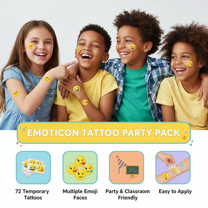 Pack of 12 - Emoji Temporary Tattoos - Great Stocking Party Loot Bag Fillers
