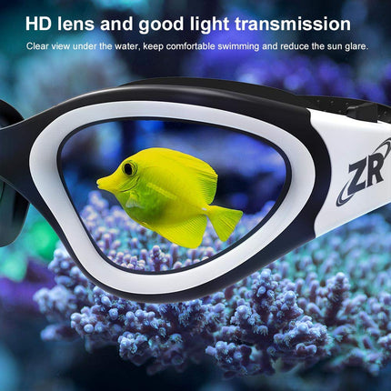 ZIONOR Lunettes de Natation, G1 Grand Angle Polarisées Anti-UV Anti-Buée Étanches avec Verres Miroirs/Fumée Sangle Réglable Confort pour Adultes Hommes Femmes Juniors - Nage en Eau Libre/Intérieur