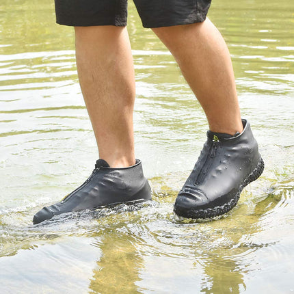 Shiwely Silicone Waterproof Shoe Covers, Upgrade Reusable Overshoes with Zipper, Resistant Rain Boots Non-Slip Washable Protection for Women, Men (L (Women 8-12, Men 7-11), Black)