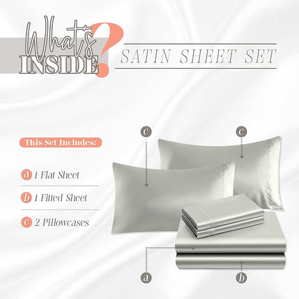 Elegant Comfort Luxurious 4-Piece Silky Satin Sheet Set, Skin and Hair Friendly, Wrinkle, Fade, Stain Resistant with Deep Pockets Fitted Sheet, Cooling Soft Satin Sheet Set, Queen, Light Jade