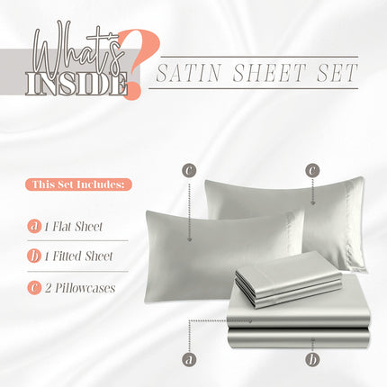 Elegant Comfort Luxurious 4-Piece Silky Satin Sheet Set, Skin and Hair Friendly, Wrinkle, Fade, Stain Resistant with Deep Pockets Fitted Sheet, Cooling Soft Satin Sheet Set, Twin, Light Jade