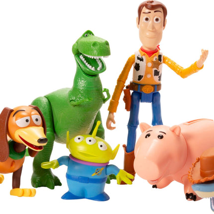 Mattel Disney y Pixar Toy Story Set de 7 figuras de acción con Woody, Slinky, Rex, Hamm, Alien, Rocky y Shark, Colección Mattel Disney100