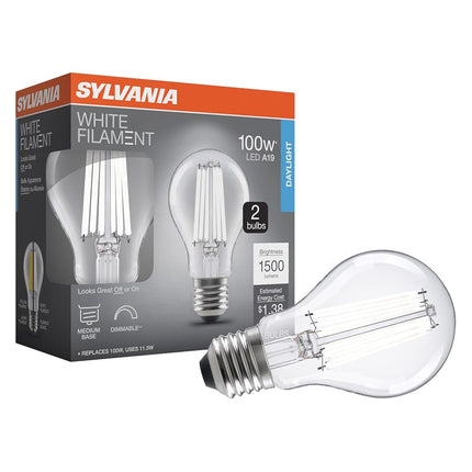 SYLVANIA A19 Clear LED White Filament Bulb, 11.5W,
