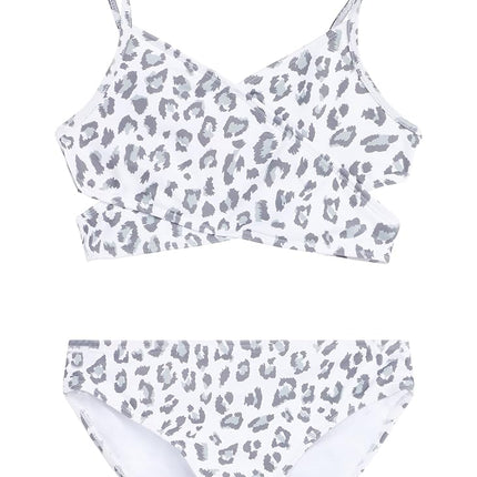 Kanu Surf Girls Coral Reef Beach Sport Wrap Around Bikini 2-Piece Swimsuit, Beach Leopard White, 16
