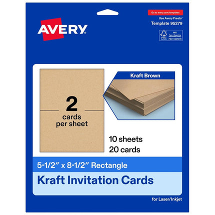 Avery Printable Rectangle Invitation Cards, 5.5" x 8.5", Kraft Brown Cardstock, Laser/Inkjet Cards, 20 Total