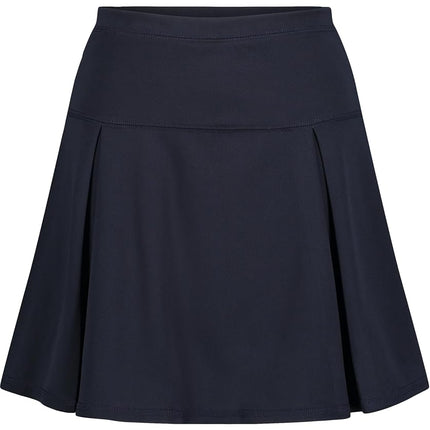 Falda estilo patinadora con cintura elástica y tiro, uniforme escolar IZOD para niñas, con pantalón corto incorporado, bolsillos funcionales, resistente a las arrugas, rendimiento azul marino, 12