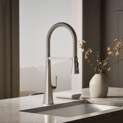 Kohler 22060-VS Graze Commercial, 3 Function Tall Semi-pro Kitchen Sink Faucet with Pull Down Sprayer, Vibrant Stainless