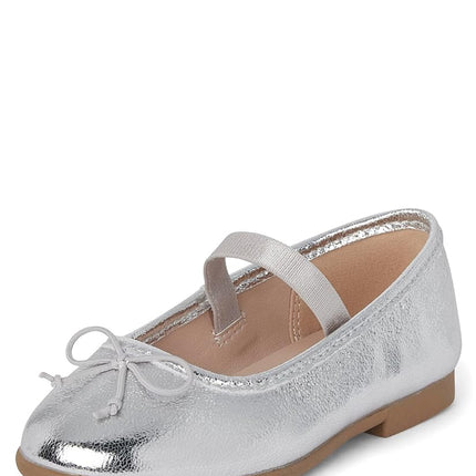The Children's Place Girl's Baby Toddler Closed Toe Ballet Flats, Silver, 7 US Toddler