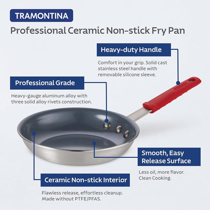 Tramontina 12 Inch Large Professional Non Stick Ceramic Frying Pan, Thick Aluminum Frying Pan with Non Stick Coating PFAS/PFOA Free, Dishwasher and Oven Safe,
