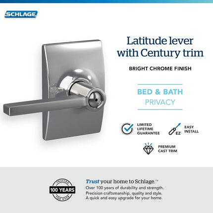 Schlage F40 LAT 625 CEN Century Collection Latitude Privacy Lever, Bright Chrome