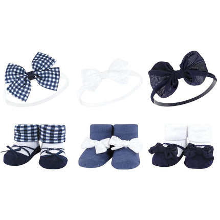 Hudson Baby baby-girls Headband and Socks Giftset, Navy Gingham, One Size