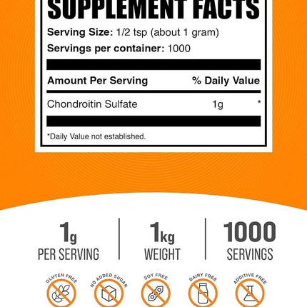 BulkSupplements.com Chondroitin Sulfate Powder - Chondroitin Sulfate Supplements, Chondroitin Sulfate 1000mg - Gluten Free, 1000mg per Serving, 100g (3.5 oz) (Pack of 1)