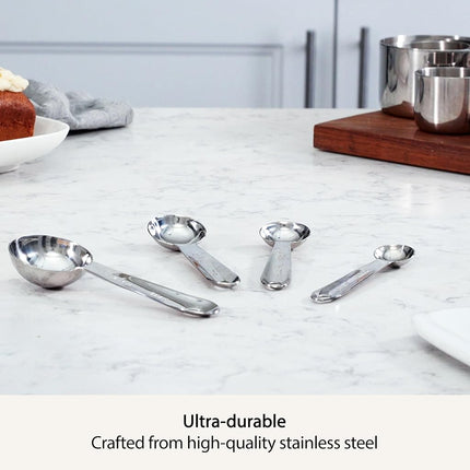All-Clad 59918 Stainless Steel Measuring Spoons Cookware Set, 4-Piece, Silver