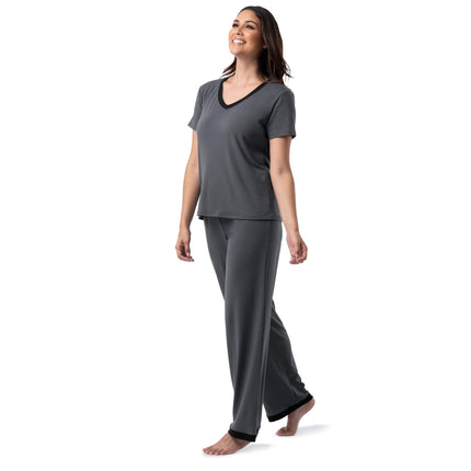 Fruit of the Loom Women's Short Sleeve Tee and Pant 2 Piece Sleep Pajama Set, Soft Grey, XL