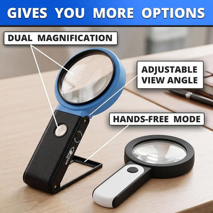 Vision Aid 30x Hands-Free Magnifier with Ultra Bright LED and Case - Loupe Magnifying Glass Stand for Reading Jewelry Coins Watch Hobby Crafts Close Work