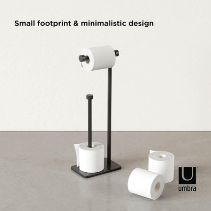 Umbra Cappa Toilet Paper Stand, Freestanding Metal with Reserve, Black