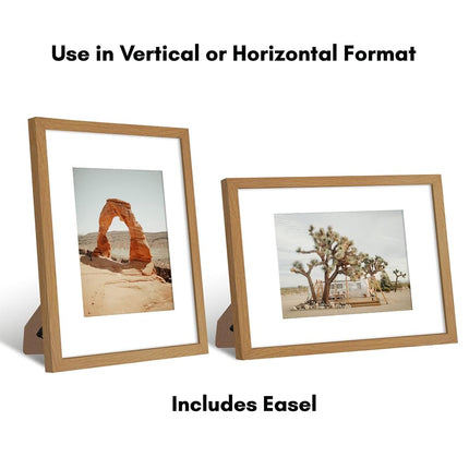 Americanflat 9x12 Picture Frame with Shatter-Resistant Glass - Use as 6x8 Frame with Mat or Display 9x12 Photo Without Mat - Signature Collection - Picture Frames for Tabletop and Wall - Dark Oak