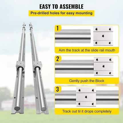 VEVOR Linear Rail, 2 PCS SBR 20-2200mm, Linear Guideway Rail, and 4 PCS SBR20UU Square Type Carriage Bearing Blocks, Linear Guide Rails for Automated Machines Equipments and DIY CNC Routers