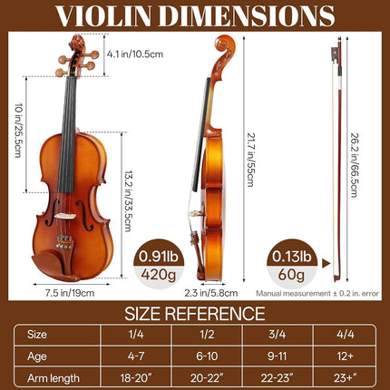 Kmise Violin Set 3/4 Full Set Jujube Wood Violin Durable Glossy for Adults Beginners Students with Violin Case Rosin Strings Bow Shoulder Pad Beginner's Guide (Jujube, 3/4)