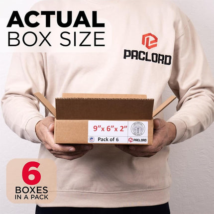 Paclord 6 Pack Small Cardboard Boxes 9" x 6" x 2" (L x W x H) - USA Made Packaging Boxes for Moving House Shipping Storage - USPS, UPS, FedEx Approved
