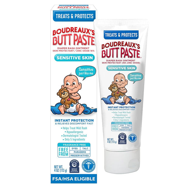 Boudreaux's Butt Paste Diaper Rash Ointment, for Sensitive Skin, Hypoallergenic, 4 Oz