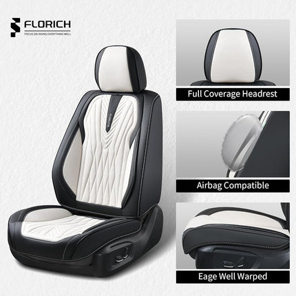 FLORICH Car Seat Covers Full Set, Leather Seat Covers for Cars 5 Seats, Waterproof Car Seat Protector,Automotive Seat Covers & Accessories Fit for SUV Sedan Truck-Black&White