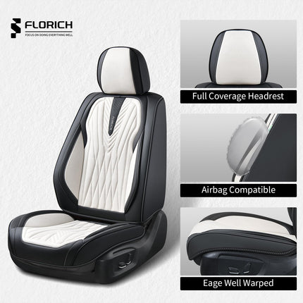 FLORICH Car Seat Covers Full Set, Leather Seat Covers for Cars 5 Seats, Waterproof Car Seat Protector,Automotive Seat Covers & Accessories Fit for SUV Sedan Truck-Black&White