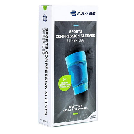Bauerfeind Sports Compression Upper Leg Sleeves (1 Pair) - Thigh & Hamstring Sleeves for Improved Blood Circulation & Recovery - Thigh Wrap for Quad Support (Black, Small, Short)